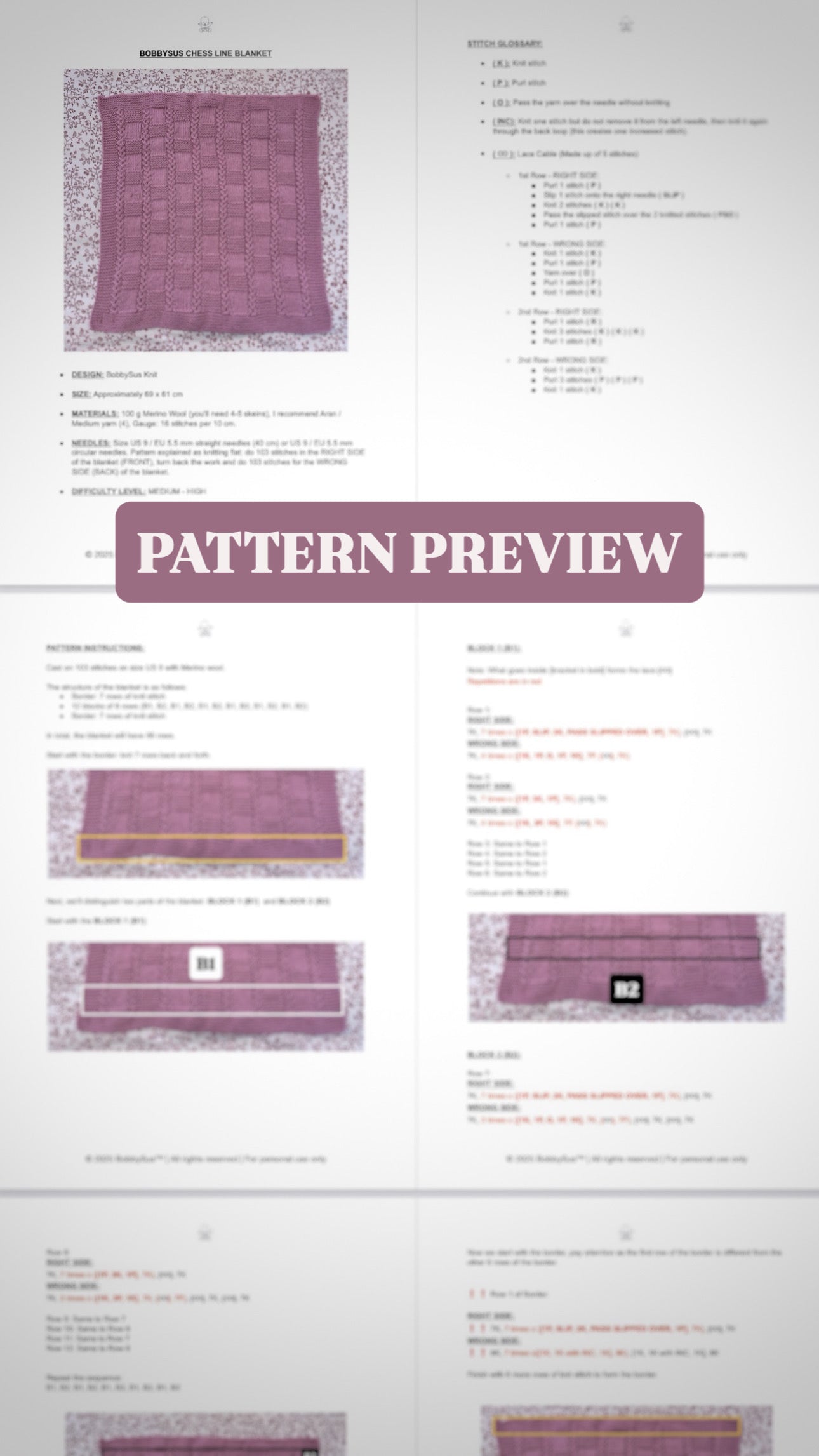 chess line baby blanket knitting pattern instructions preview
