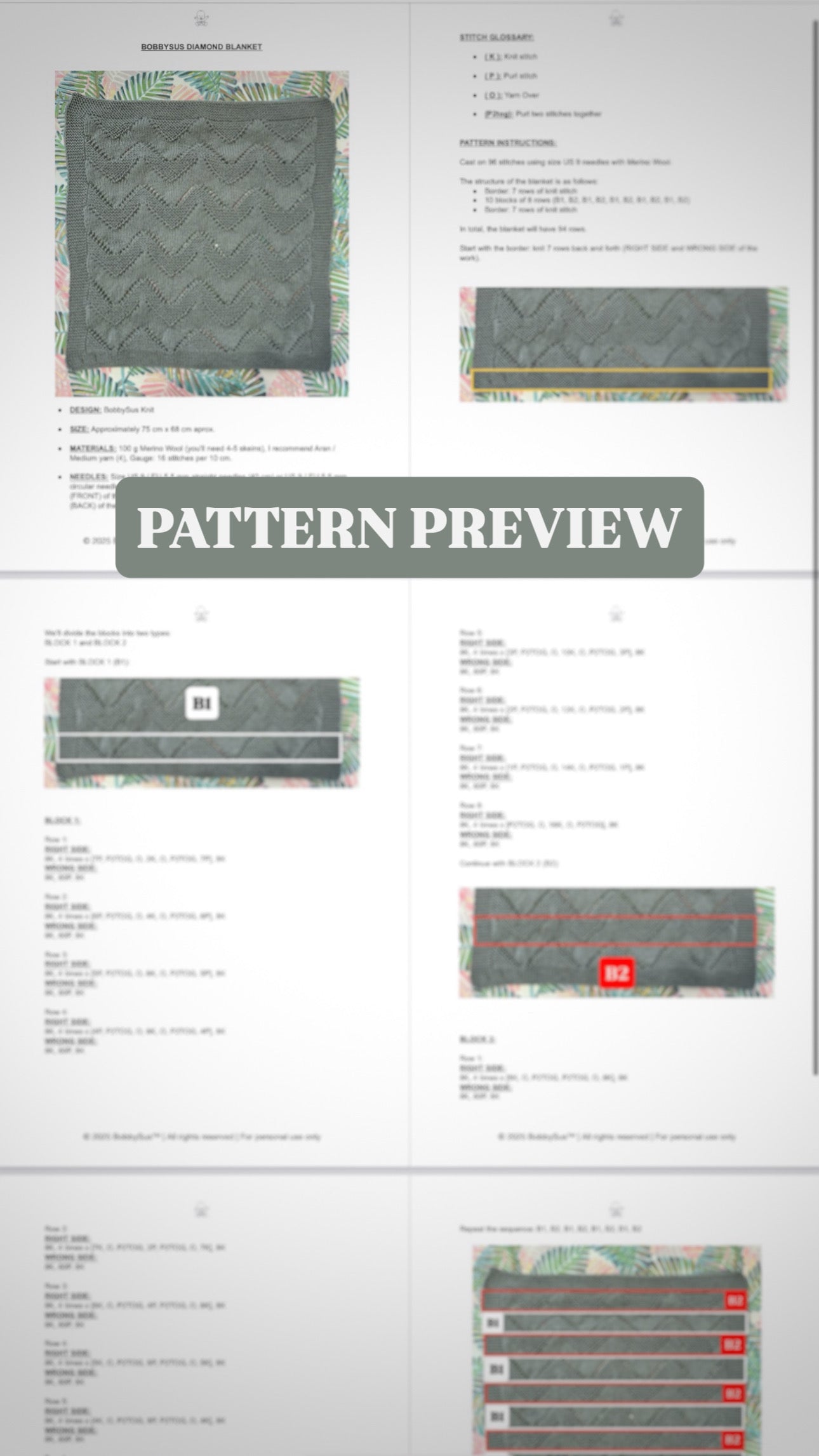 diamond baby blanket knitting pattern pdf preview