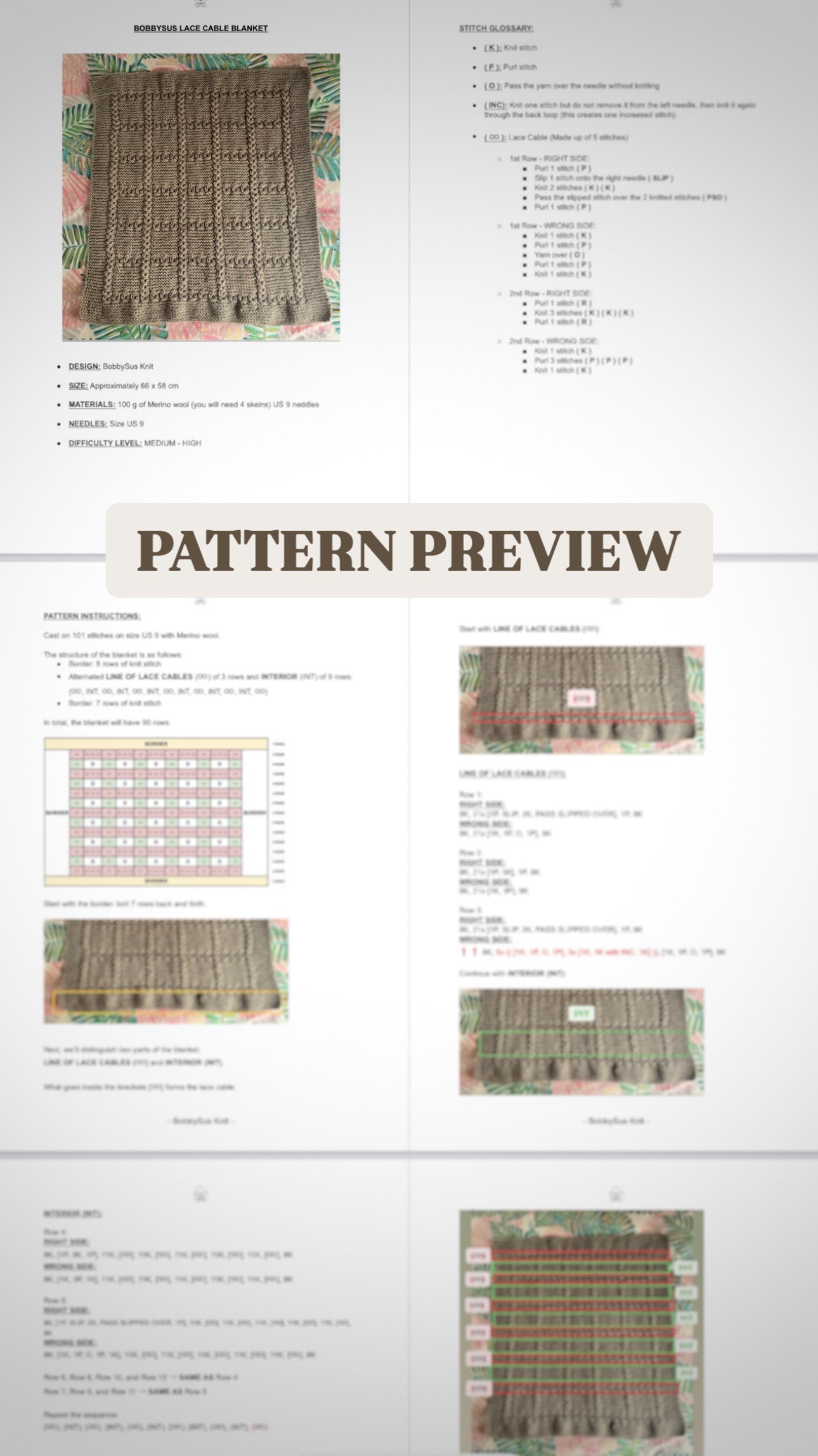 lace cable baby blanket knitting pattern pdf preview camel