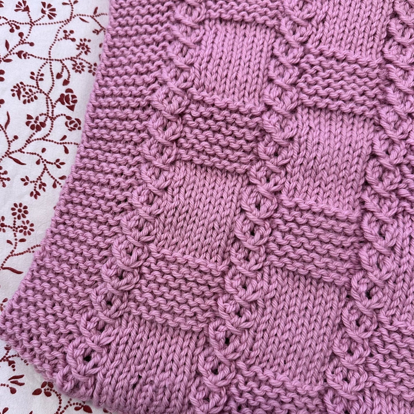 chess line baby blanket knitting pattern textured knit design mauve