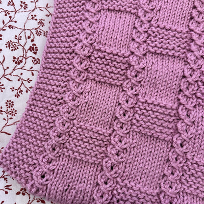 chess line baby blanket knitting pattern textured knit design mauve