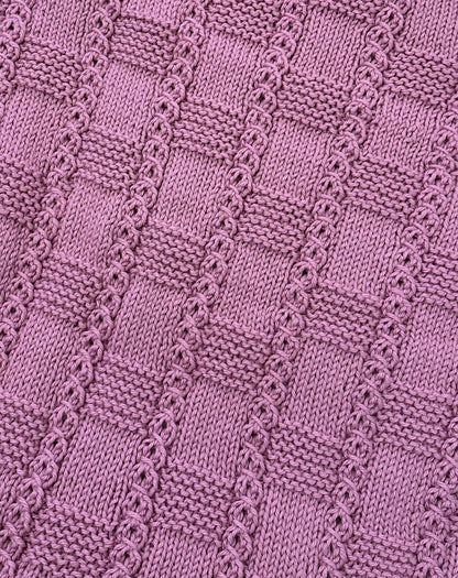 chess line baby blanket knitting pattern lace and cable texture mauve