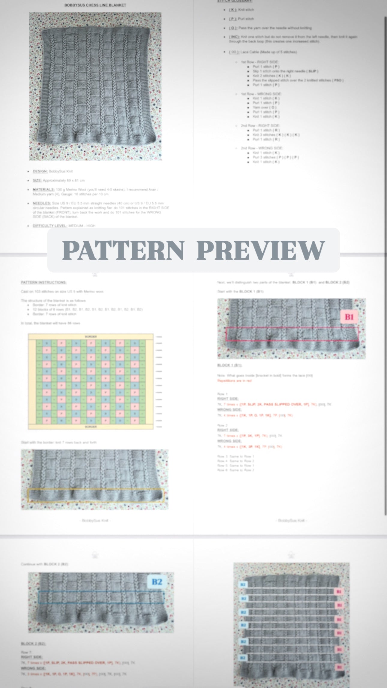 chess line baby blanket knitting pattern pdf preview