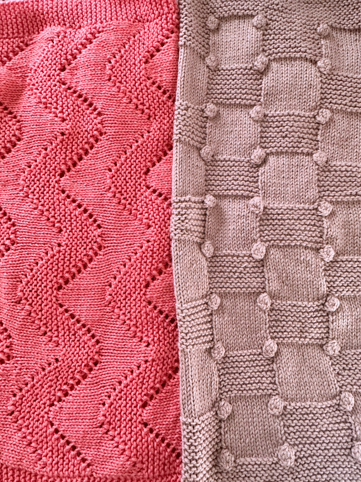 close up diamond and bobble stitch baby blanket knitting patterns