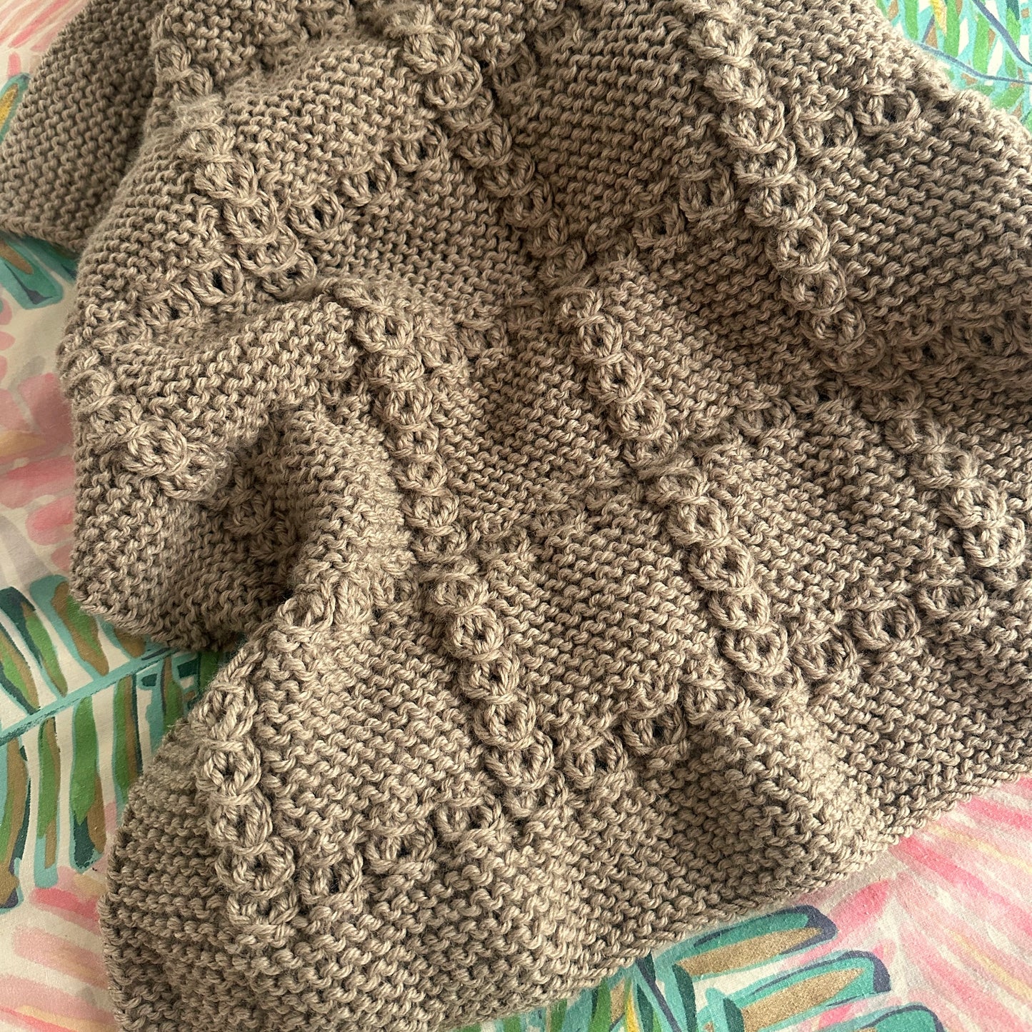 lace cable baby blanket knitting pattern textured knit design camel