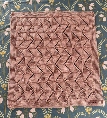 zig zag baby blanket knitting pattern full blanket view dusty pink